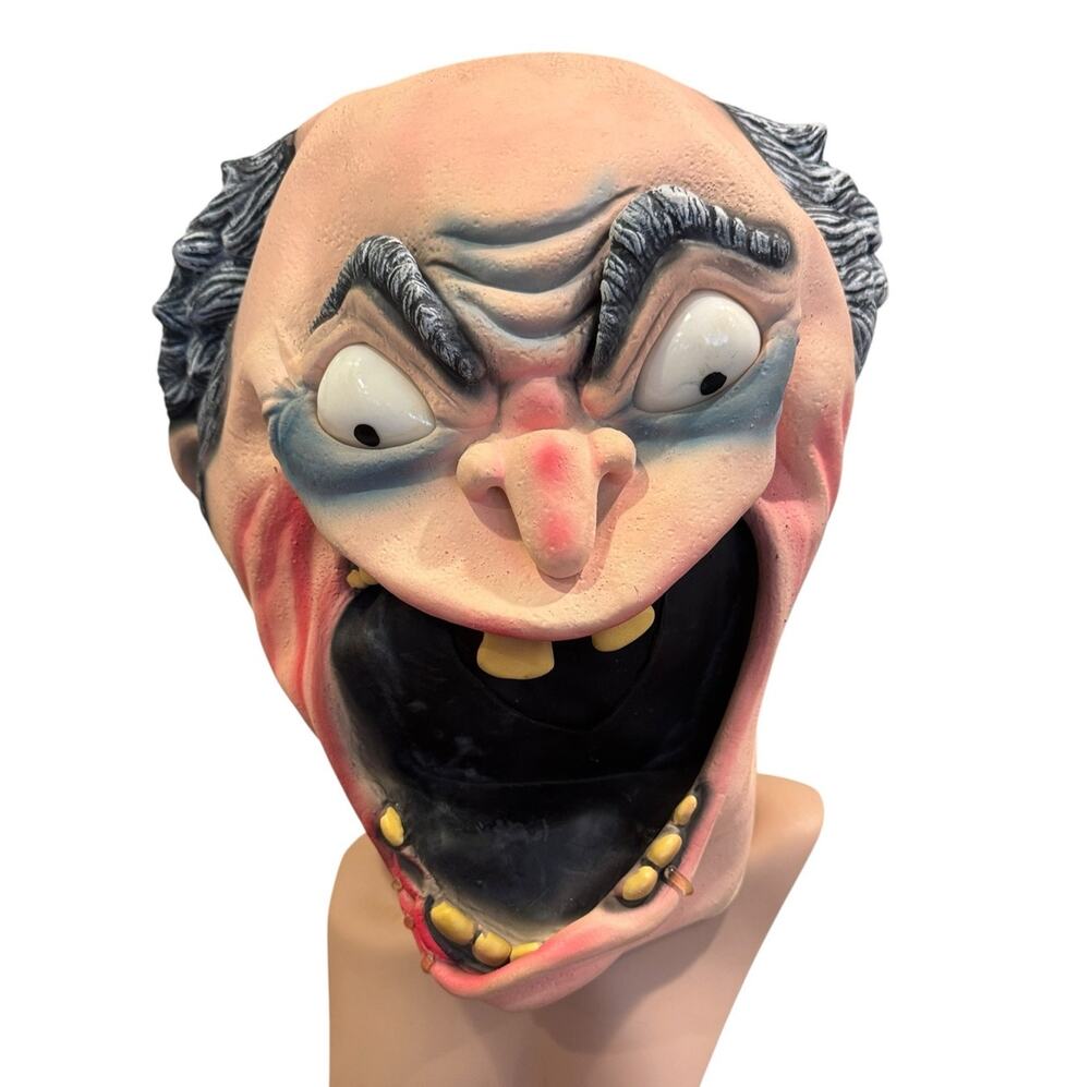 Vtg Easter Unlimited Bald Screaming Angry Old Man Mask Costume
